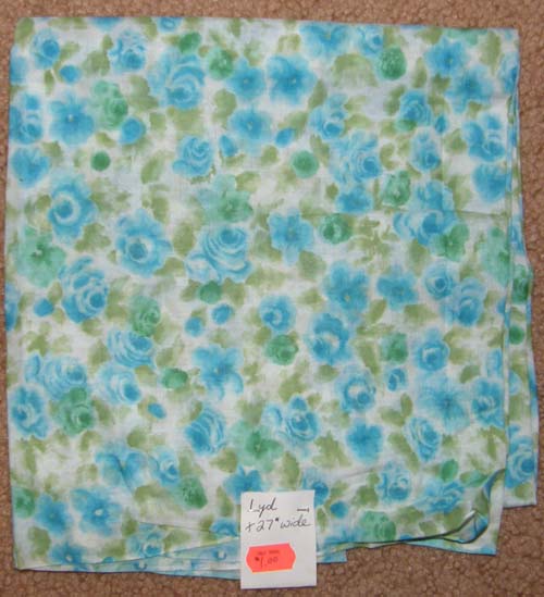Vintage Blue & Green Floral Fabric Cotton Dress Material Remnant