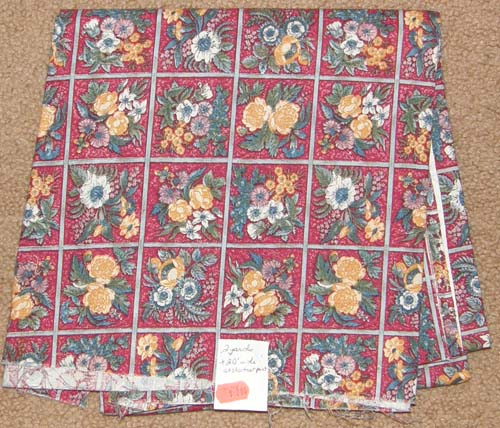 Floral Print on Burgundy Fabric Cotton/Poly Dress Material Remnant