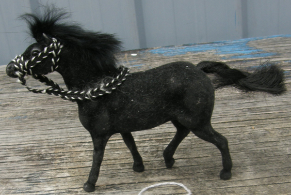 Flocked Horse Fur Mane Plastic Toy Horse Black Walking Horse