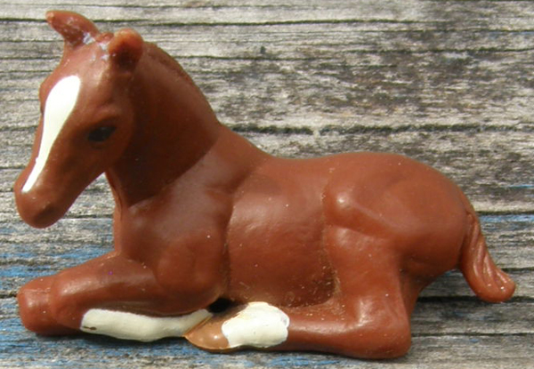 Vintage ERTL Farm Country Miniature Horse Quarter Horse Foal Laying Lying Foal Figurine Plastic Rubber