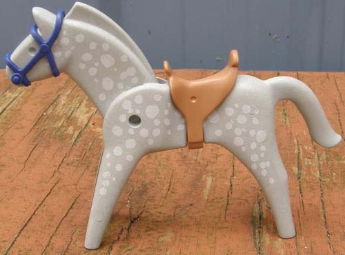 Vintage Playmobile Cowboy Indians Camp Series Light Grey Horse Saddle Geobra Toy Miniature Horse Dappled Grey