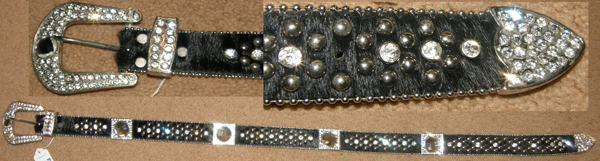 Nocona? Hair On Leather Belt Rhinestones Bling Belt Cowgirl Rodeo Western Belt Rhinestone Buckle Black 34"