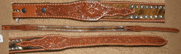3-D Belt Hair On Floral Tooled Leather Belt Rhinestones Bling Belt DDD Cowgirl Rodeo Western Belt Brown 32"