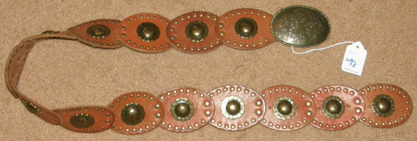 Vintage Fossil Leather Belt Silver Conchos Western Belt Retro Cowgirl Hip Belt Brass Studs Ladies M