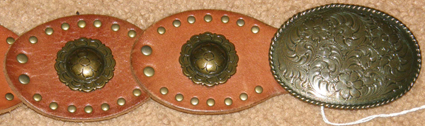 Vintage Fossil Leather Belt Silver Conchos Western Belt Retro Cowgirl Hip Belt Brass Studs Ladies M