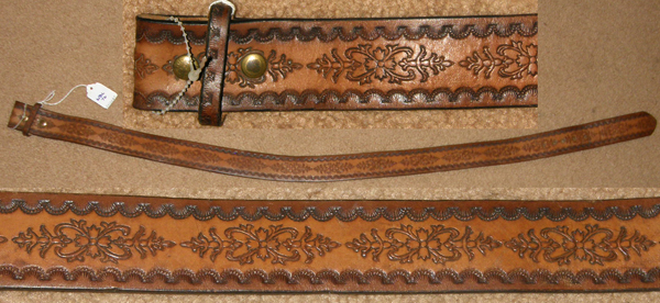 Tooled Leather Western Belt Ladies Belt Mens Belt Two Tone Brown 34"
