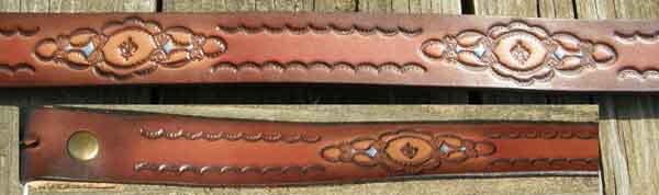 Tooled Leather Western Belt no Buckle