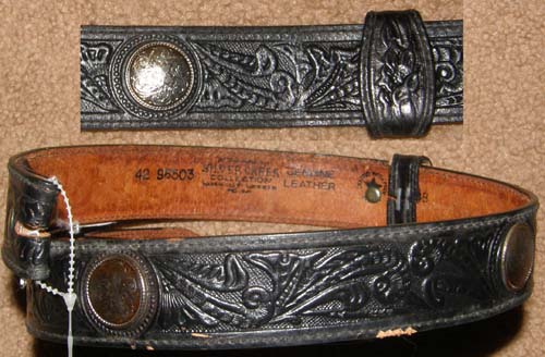 Vintage Silver Creek Collection Tooled Leather Belt with Silver Conchos Leather Western Belt 42"