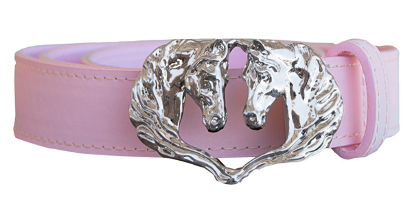 WOW Western Belt Silver Double Horse Head Buckle English Belt Silver Horsehead Buckle Pink Ladies 32 34