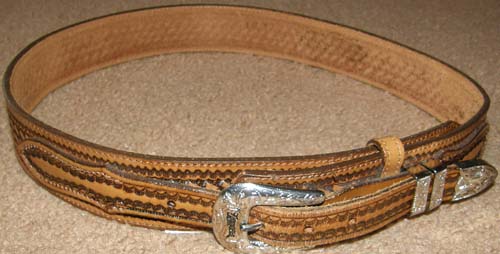 Zoooz Basketweave Tooled Leather Ranger Belt Basket Weave Western Belt Etched Silver Belt Buckle 30"