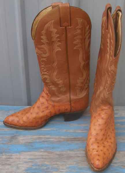 Vintage? Justin Leather Western Boots Full Quill Ostrich Cowboy Boots Cowgirl Boots Cognac Ladies 7 1/2B
