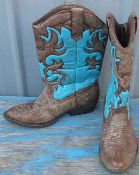 Rodeo Ropers Mesa Western Boots Cowboy Boots Cowgirl Boots Ladies 6 M Blue/Distressed Brown