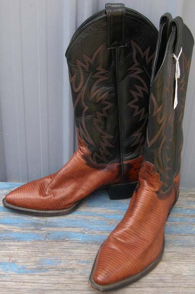 Vintage Justin Western Boots Lizard Leather Cowboy Boots Cowgirl Boots Brown/Black Ladies 7B