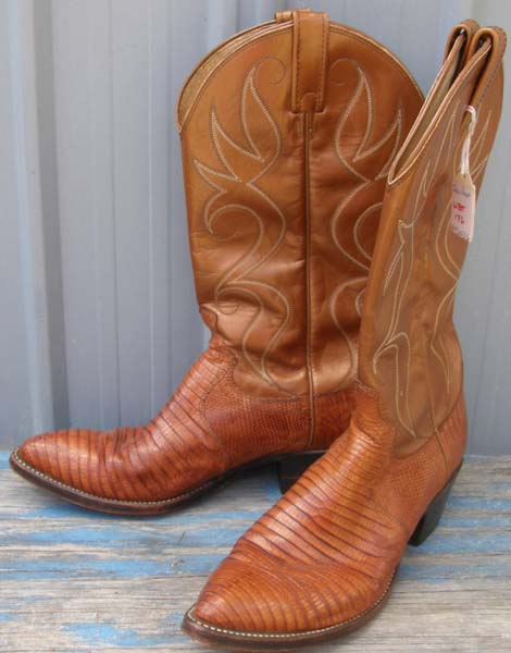 Vintage Dan Post Western Boots Lizard Leather Cowboy Boots Cowgirl Boots Brown Mens 8D