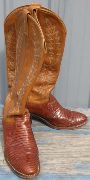 Vintage Dan Post Western Boots Lizard Leather Cowboy Boots Cowgirl Boots Brown Mens 6/Ladies 7?