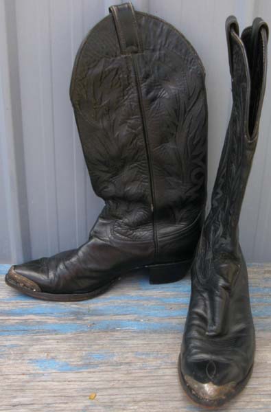 Vintage Justin Western Boots Leather Cowboy Boots Cowgirl Boots Black Silver Tips Ladies 8B
