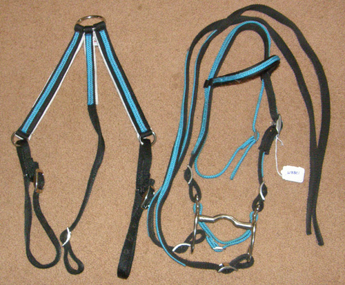 Western Black Set of Breast collar/ Head Stall/ And Reins/Spur And Curb Strap