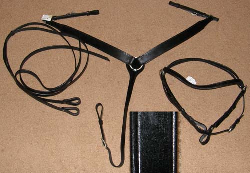 Black Leather Western Bridle Western Headstall Split Reins & Breast Collar Set