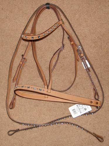 Royal King Western Headstall Western Bridle Roping Reins Gaming Reins & Roper Noseband Set Lt Oil with Bling Crystals