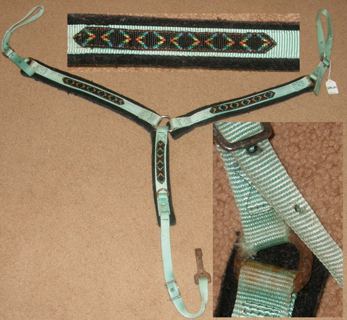 Green Nylon Western Breast Collar Felt Lined Center Ring Western Breastcollar Set Green/Black Trim Cob/S Horse