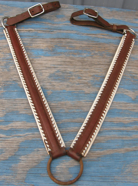 White Laced Straight Leather Western Breastcollar Padded Leather Center Ring Western Breast Collar Brown/White Horse