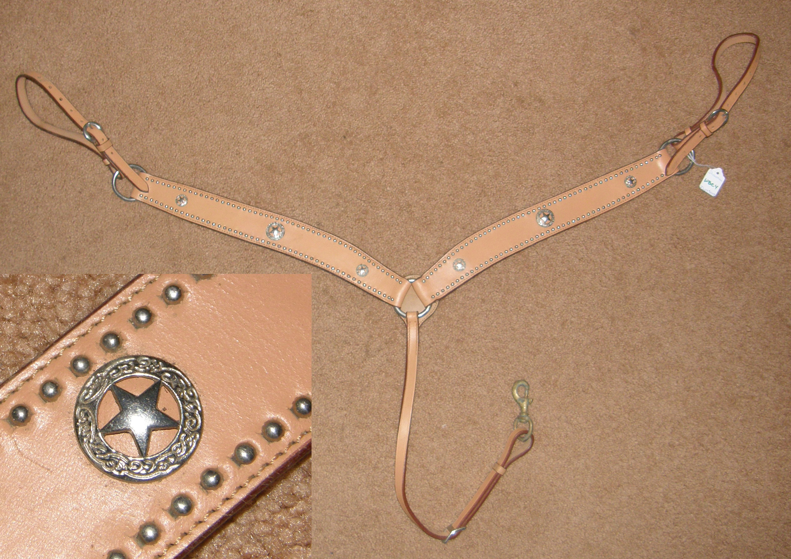 Western Natural Leather Breast Collar with silver Spot Studded/Congress Conchos 
