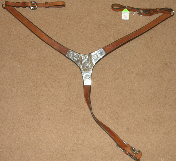 Vintage Circle Y Western Breastcollar with Silver Y Shaped Concho Y Shaped Western Breast Collar with Silver Lt Oil Chestnut