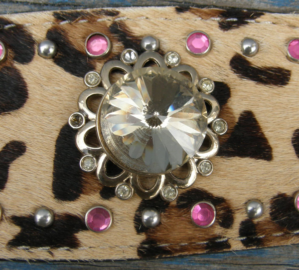 Hilason? Leather Hide On Western Headstall Breast Collar Western Bridle Breastcollar Leopard Cheetah Print Pink Rhinestones Exotic Animal Hair On Inlay Nickel Spots Studded Bling Conchos Horse/L Horse