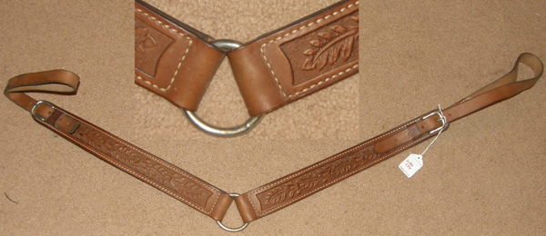 Vintage Straight Leather Western Breastcollar Oak Leaf Tooled Breastcollar Center Ring Roper Breast Collar Chestnut Brown
