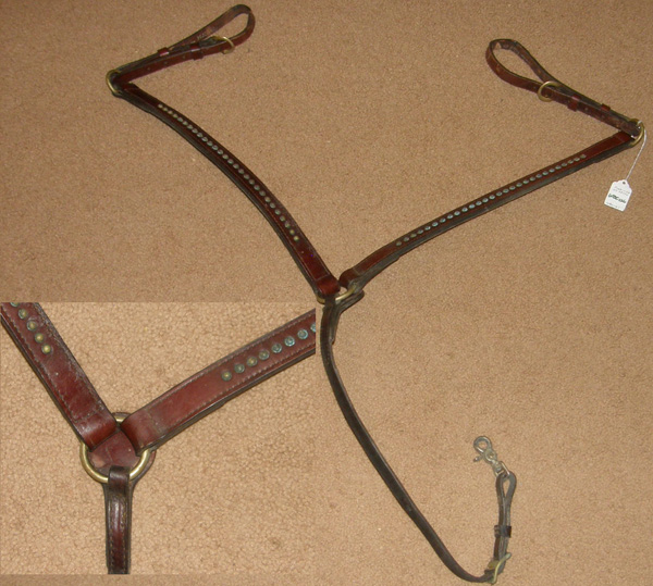 Tex Tan Leather Western Breastcollar Center Ring Straight Breast Collar Brass Studs Brass Dots Brown