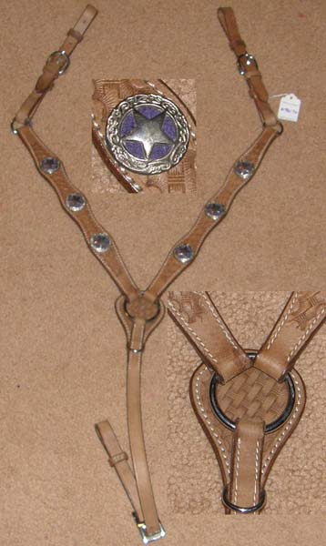 Pony Western Breastcollar Basketweave Tooled Leather Western Breast Collar Center Ring Scalloped Shaped Western Breast Collar Texas Star Conchos Silver Conchos