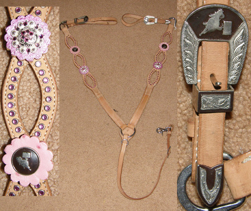 Showman Barrel Racing Breast Collar Center Ring Western Breastcollar Pink Ostrich Pink Rhinestones Barrel Racer Conchos