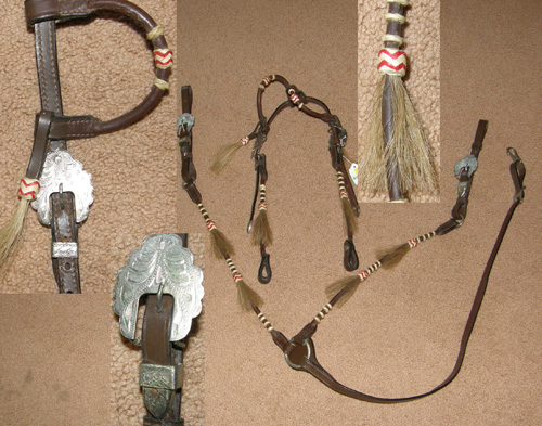 California Braid Rolled Leather Western Headstall Breastcollar Sliding Double Ear Western Bridle Breast Collar Set Horsehair Tassels Silver Buckles Dark Oil Arabian/Cob/S Horse