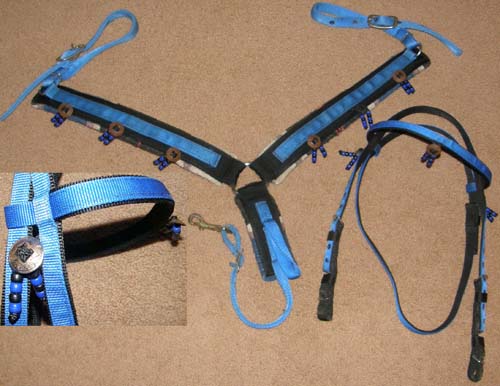 Blue/Black Nylon Southwestern Print Western Headstall and Breast Collar Set Western Bridle Breastcollar Set
