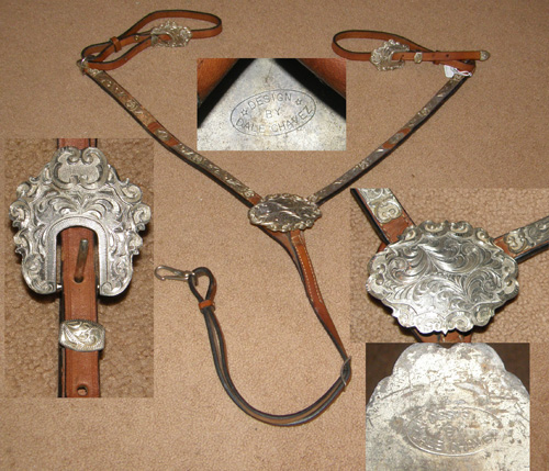 Vintage Dale Chavez Silver Western Breastcollar with Silver Trim Narrow Western Breast Collar with Silver Trim Western Show Breastcollar San Simeon Center Ring Breast Collar Chestnut