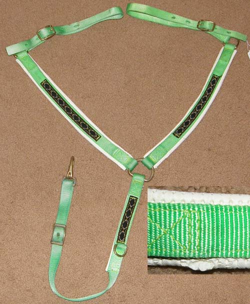 Padded Nylon Western Breastcollar Center Ring Western Breast Collar Lime Green/Black Trim Pony/Cob/S Horse