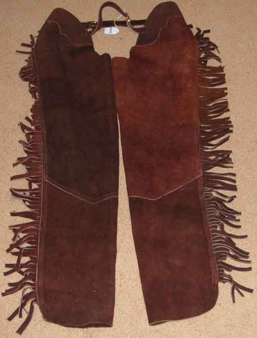 WESTERN HORSE BLACK SUEDE LEATHER SHOW CHAPS SIZE SMALL W/ FRINGE SADDLE CHAPS 
