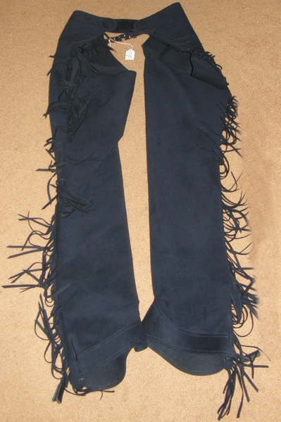 Hobby Horse Womens Fringed Ultrasuede Chaps Ultra Suede Western Show Chaps with Matching Belt Fringe Ultrasuede Western Chaps Navy Blue Indigo M Adult