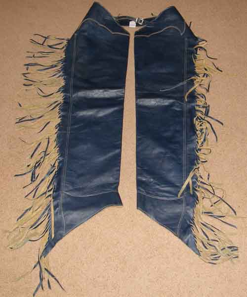 Smoothie Western Show Chaps Equitation Chaps Smooth Leather Western Chaps with Fringe Navy Blue S/M Adult