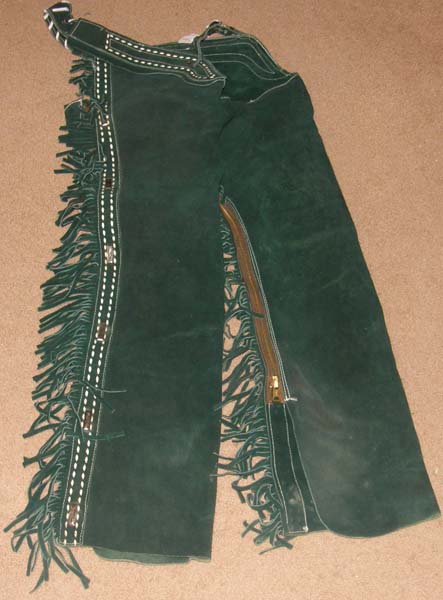 Vintage Buckstitch Western Show Chaps Western Chaps Shotgun Chaps with Fringe Mexico Silver Buckle Silver Bar Trim Forest Green M Adult