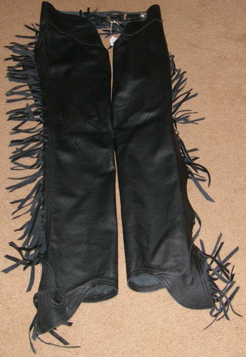 Smoothie Western Show Chaps Equitation Chaps Smooth Leather Western Chaps with Fringe Silver Concho Black M/L Adult