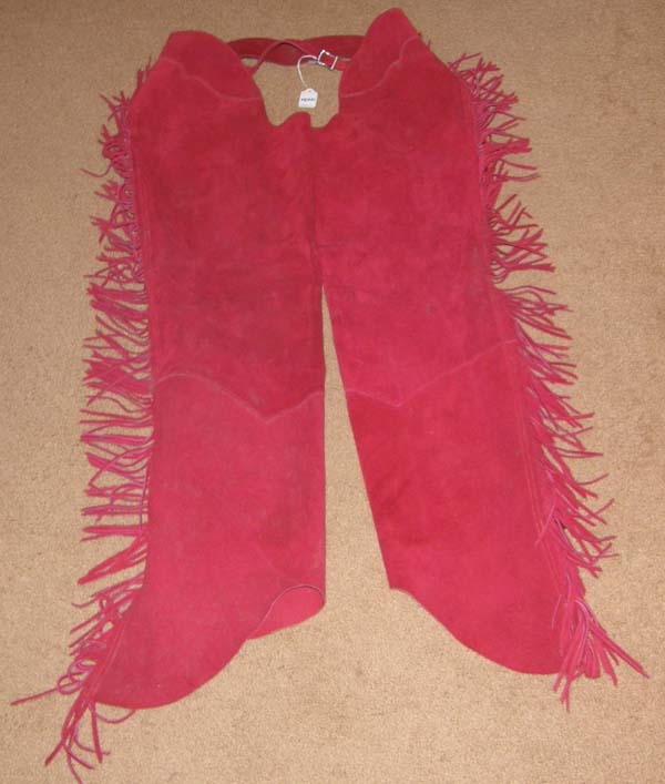 Western Show Chaps Equitation Chaps Western Chaps with Fringe Silver Conchos Red M Adult