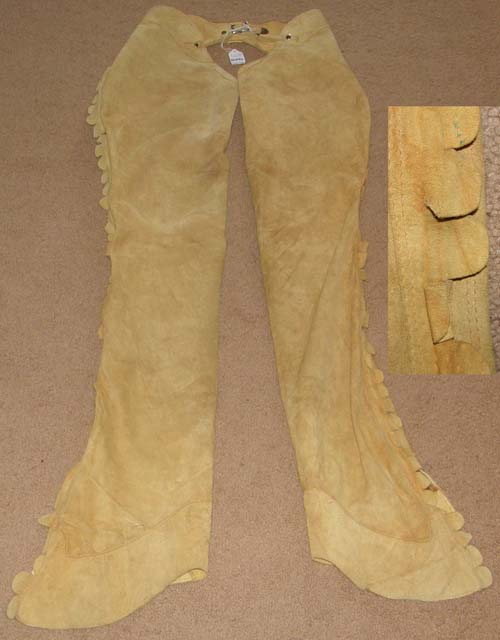 Vintage? J.L. Chrisman Ultrasuede Western Show Chaps with Scalloped Edges Calfskin? Buckskin Western Equitation Chaps with Fleming Silver Tip M Adult Tall