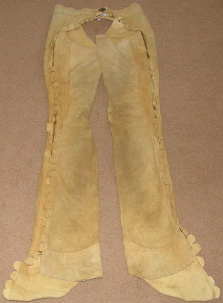 Vintage? J.L. Chrisman Ultrasuede Western Show Chaps with Scalloped Edges Calfskin? Buckskin Western Equitation Chaps with Fleming Silver Tip M Adult Tall