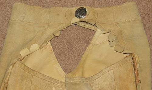Vintage? J.L. Chrisman Ultrasuede Western Show Chaps with Scalloped Edges Calfskin? Buckskin Western Equitation Chaps with Fleming Silver Tip M Adult Tall