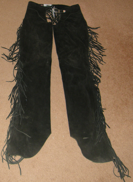 Whitman Black Suede Western Show Chaps Western Equitation Chaps with Fringe L Youth/S Adult
