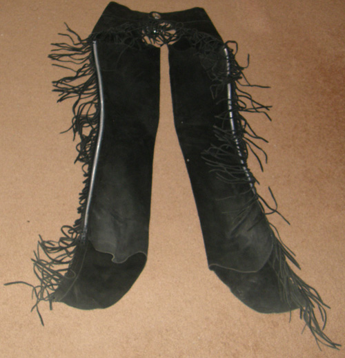 Whitman Black Suede Western Show Chaps Western Equitation Chaps with Fringe L Youth/S Adult