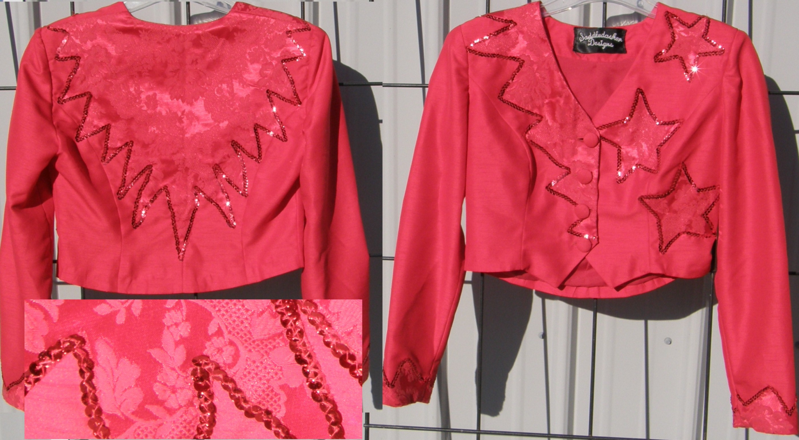 Saddledasher Designs Sequined Western Short Show Jacket Showmanship Jacket Rail Jacket Red Childs/Youth/S Adult