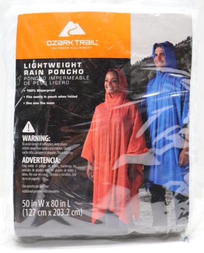 Ozark Trail Lightweight Rain Poncho Clear Raincoat Riding Camping Sporting Events