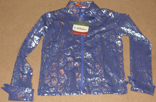 Tuffrider Zip Front Short Rail Shirt Tuff Rider Deep Purple/Silver Paisley Print Western Show Jacket Tunic Ladies XL